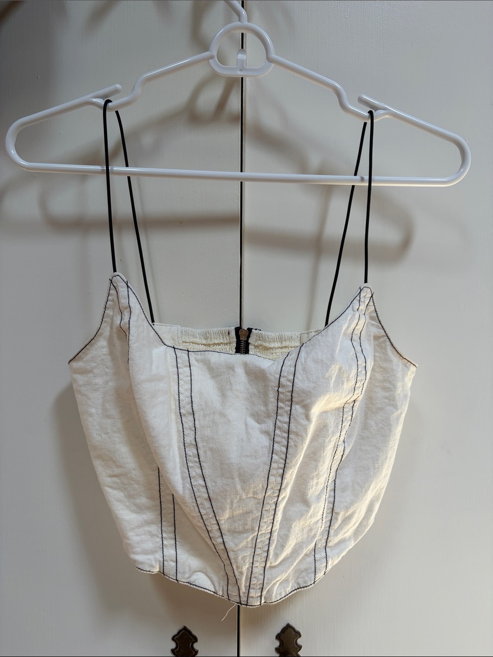 Urban Outfitters White Crop Corset Top with Black Stitching